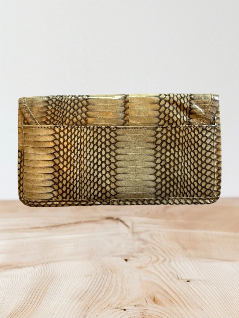 Metallic Gold Snake-Texture Envelope Clutch